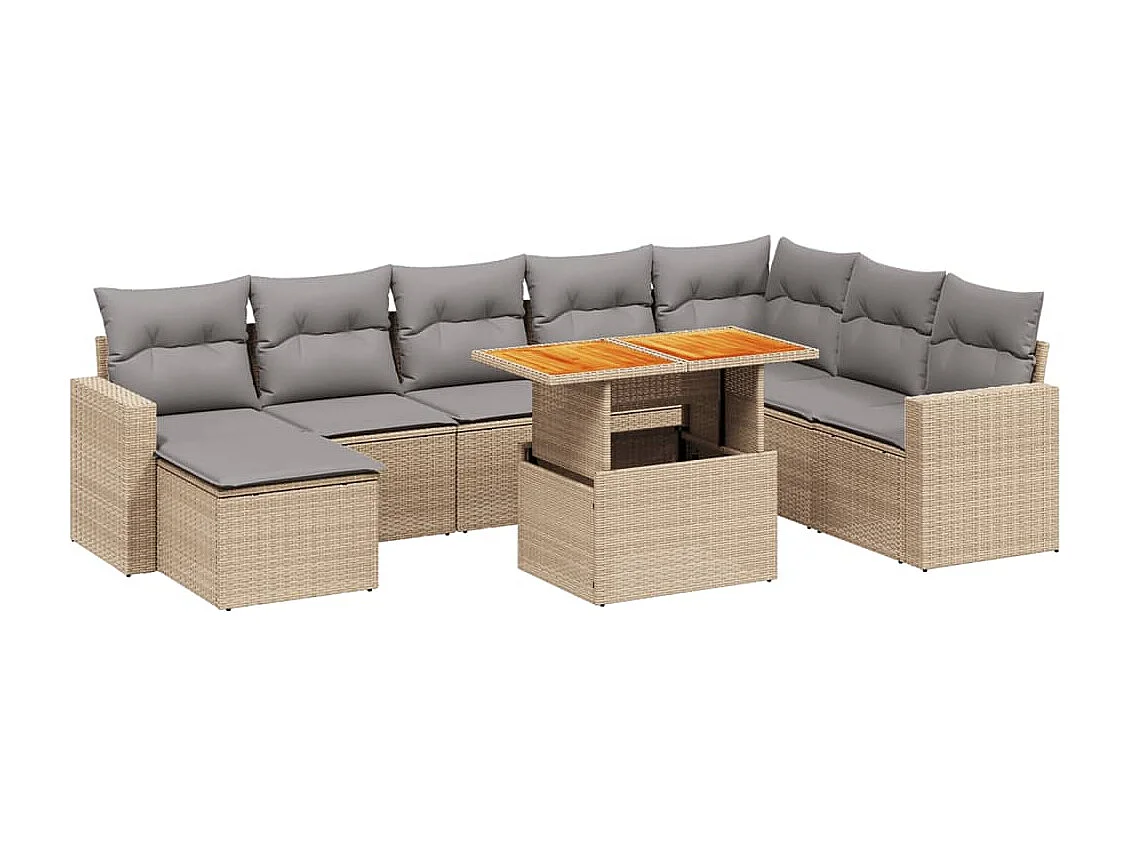 Salon de jardin avec coussins 9 pièces beige résine tressée