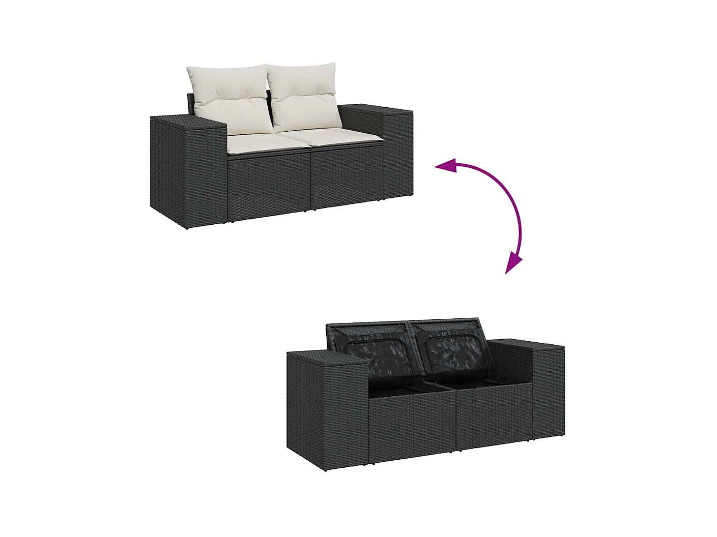 Salon de jardin 9 pièces avec coussins noir résine tressée