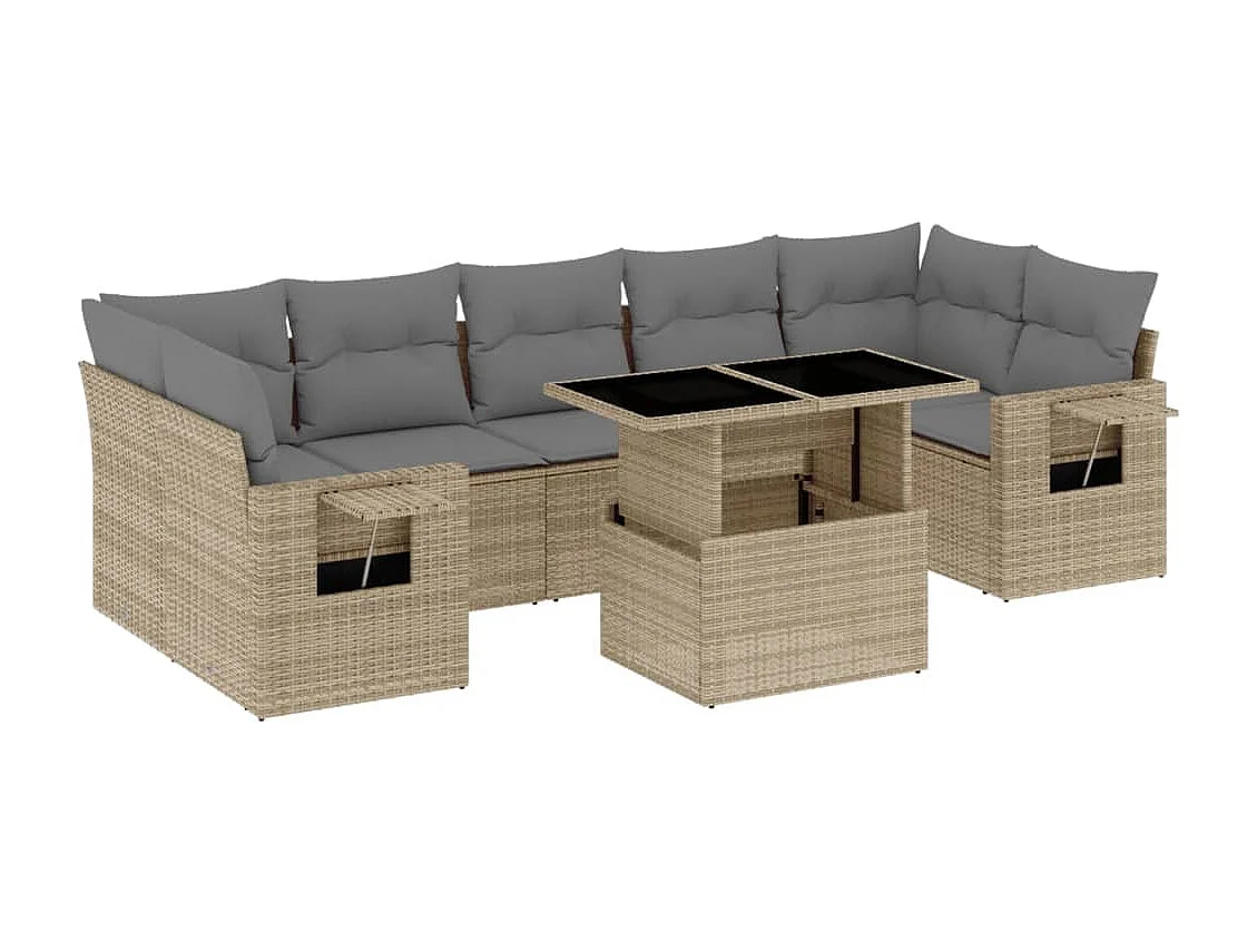 Salon de jardin avec coussins 8 pièces beige résine tressée