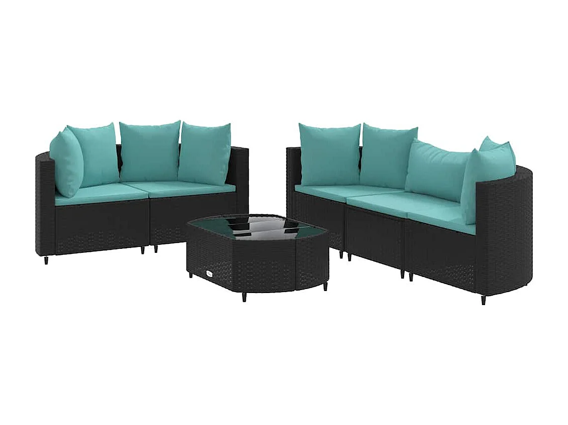 6-delige Loungeset met kussens poly rattan zwart