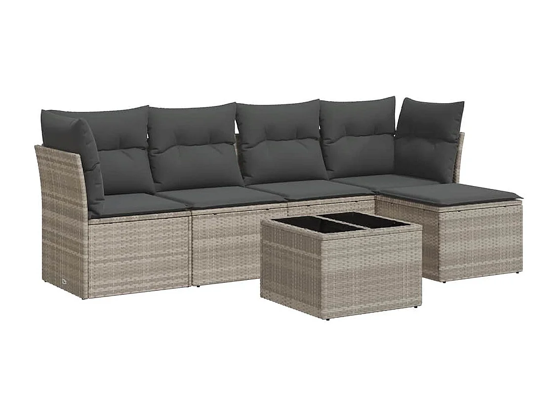 Salon de jardin 6 pièces avec coussins gris clair résine tressée