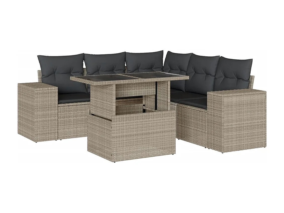 6-delige Loungeset met kussens poly rattan lichtgrijs