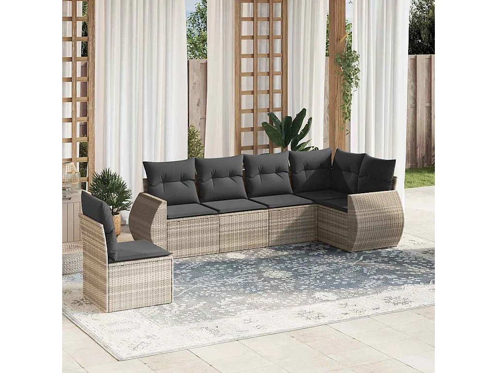 Salon de jardin 6 pièces avec coussins gris clair résine tressée