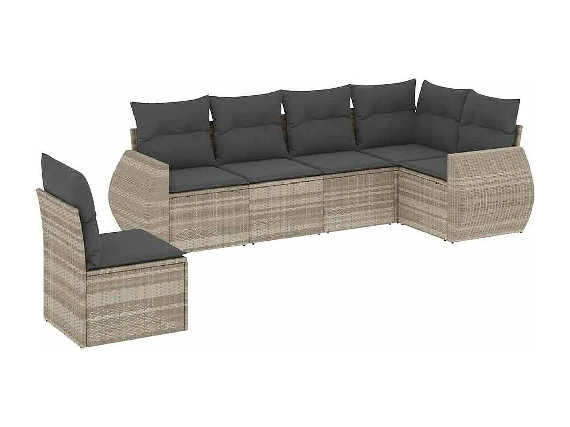 Salon de jardin 6 pièces avec coussins gris clair résine tressée
