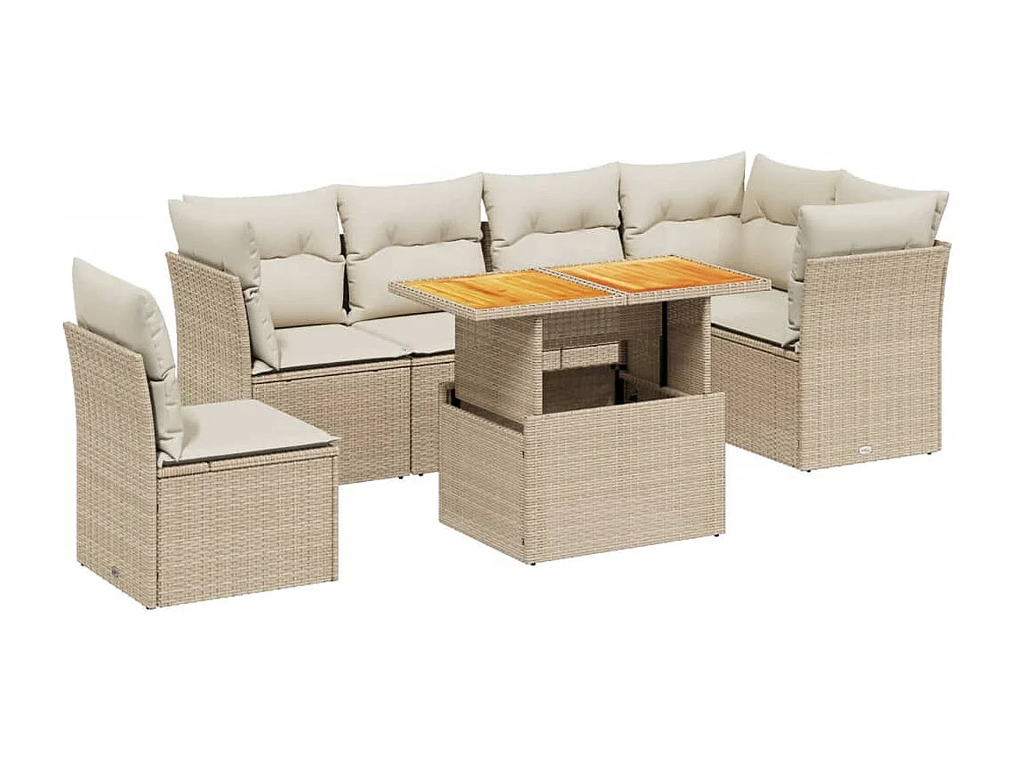 Salon de jardin avec coussins 7 pièces beige résine tressée
