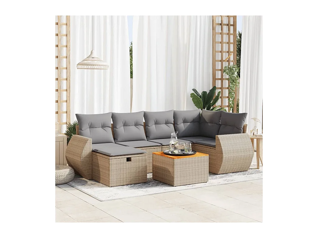 Salon de jardin avec coussins 7 pièces beige résine tressée