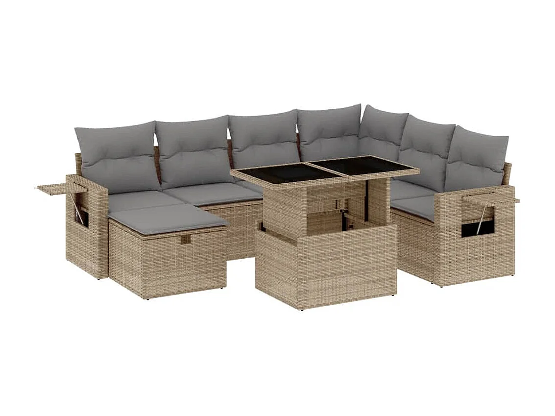 Salon de jardin avec coussins 8 pièces beige résine tressée