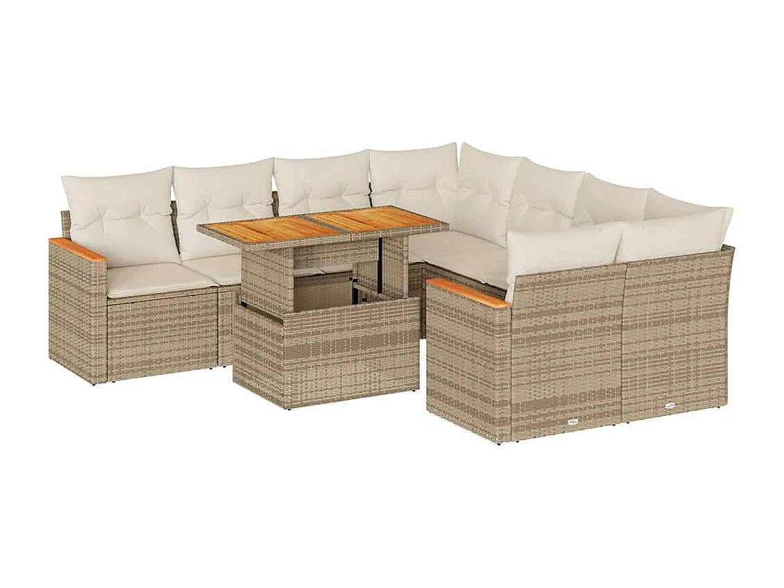 Set sofás jardín y cojines 9 piezas ratán sintético acacia beige