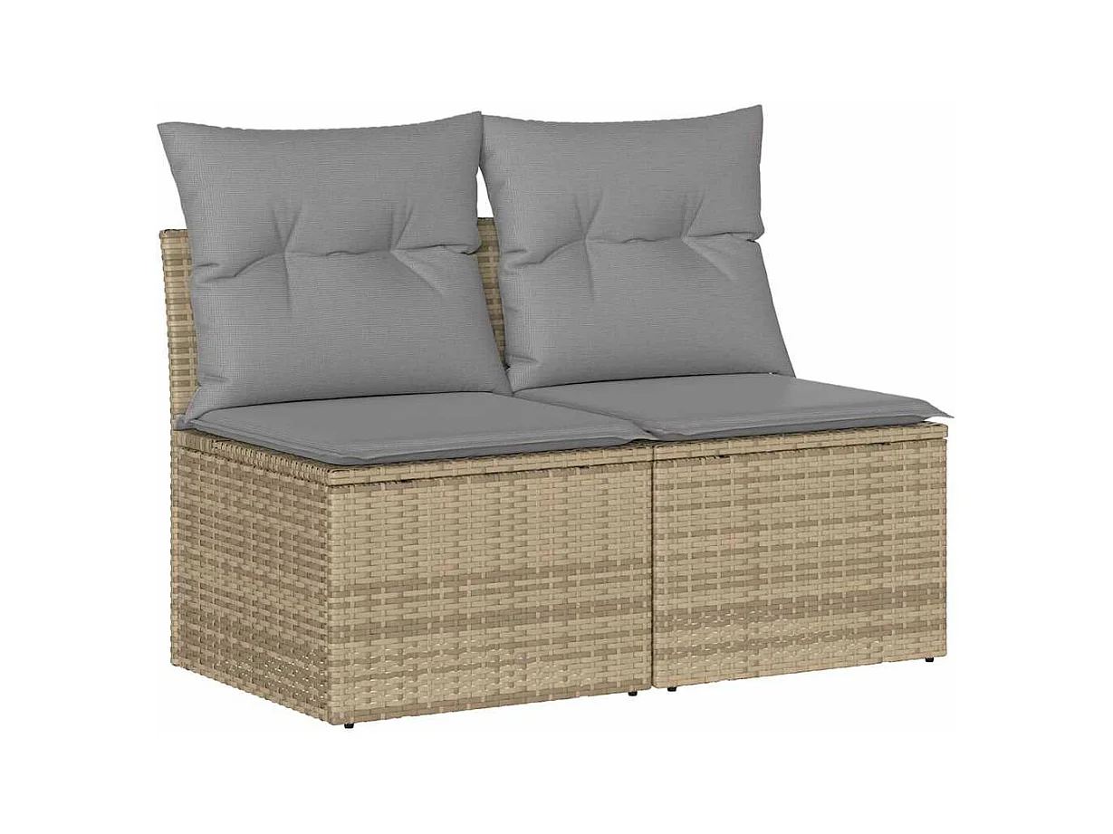 Salon de jardin avec coussins 4 pièces beige résine tressée acacia