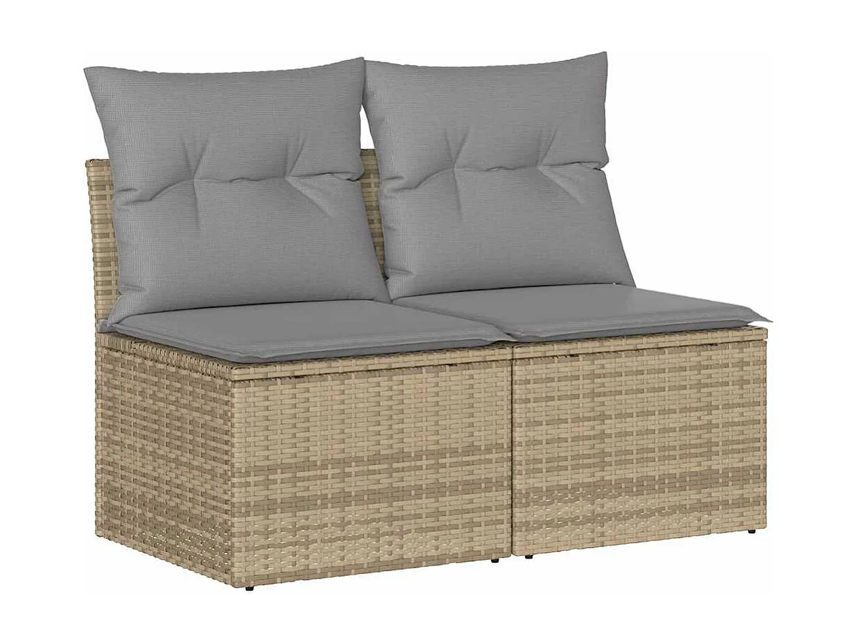 Salon de jardin avec coussins 4 pièces beige résine tressée acacia