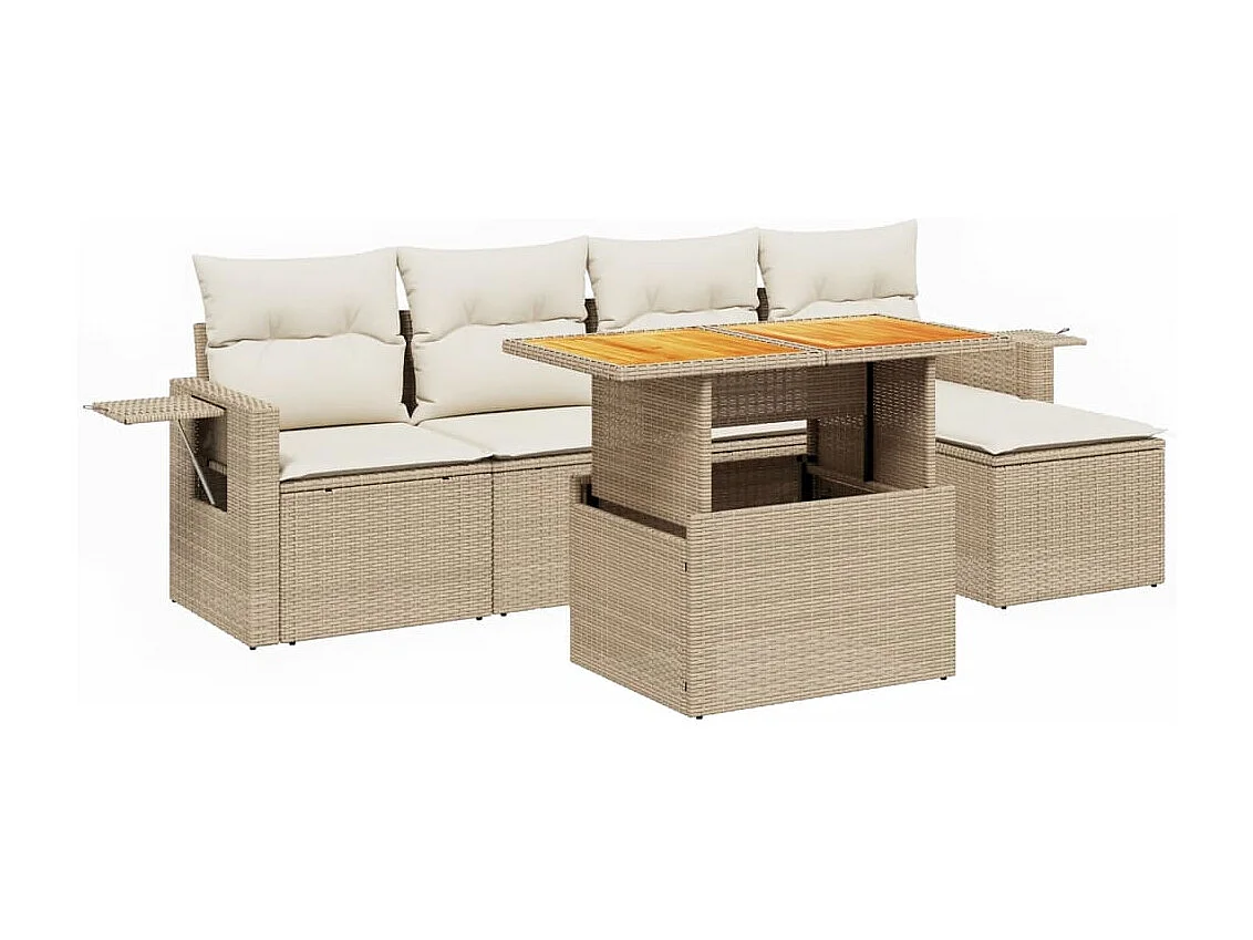 Salon de jardin avec coussins 6 pièces beige résine tressée