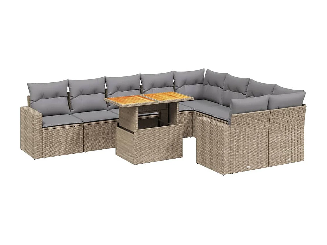 Salon de jardin avec coussins 10 pièces beige résine tressée