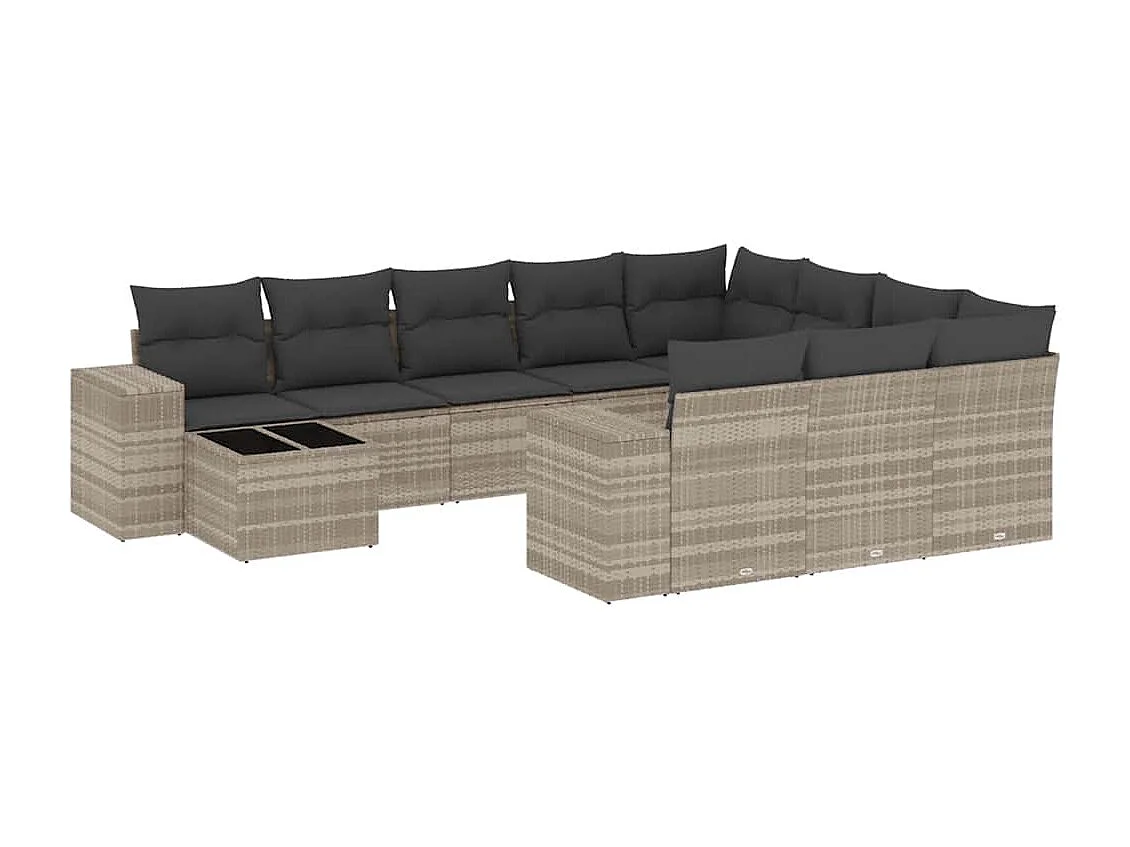 Salon de jardin 11 pièces avec coussins gris clair résine tressée