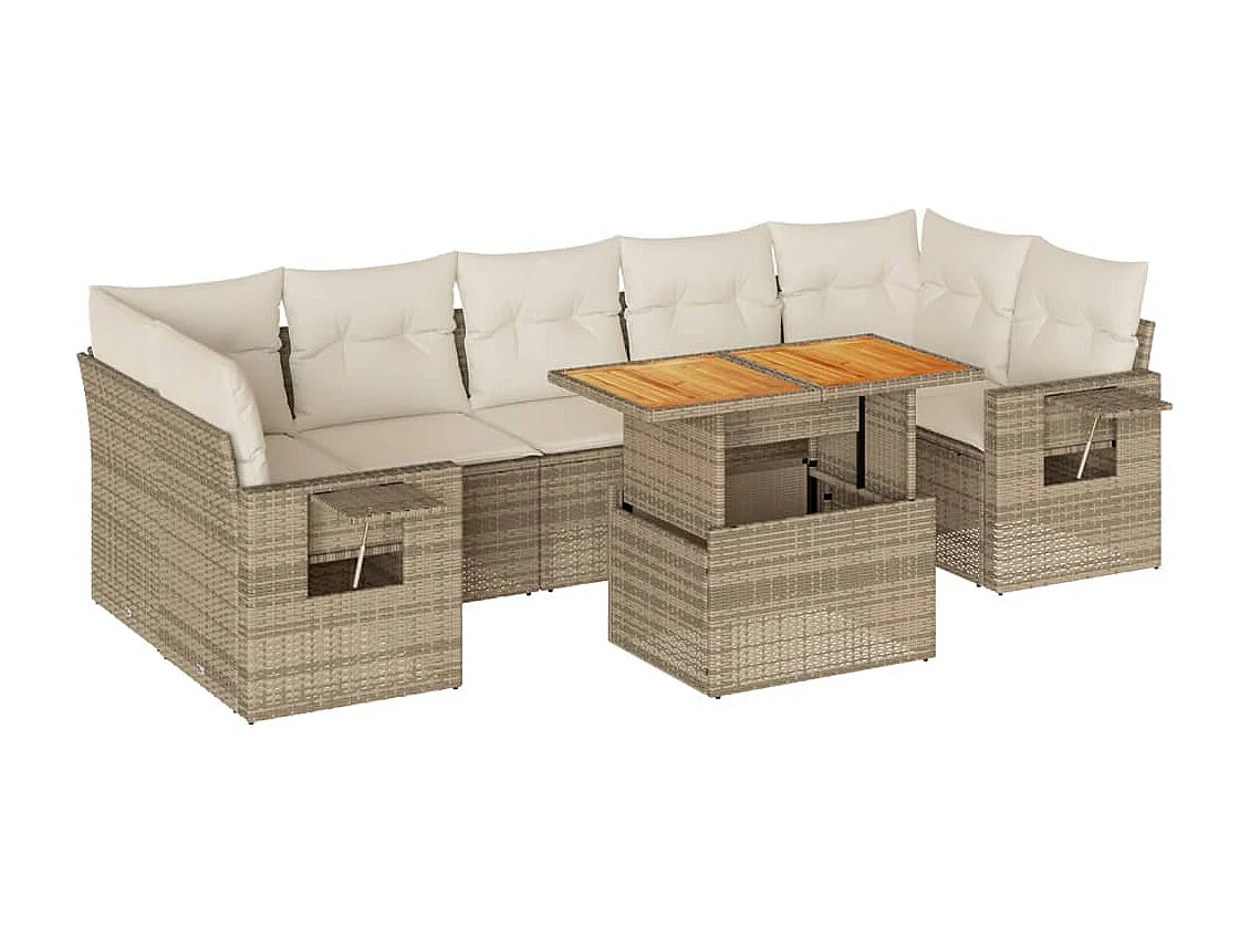 8-delige Loungeset met kussens poly rattan beige