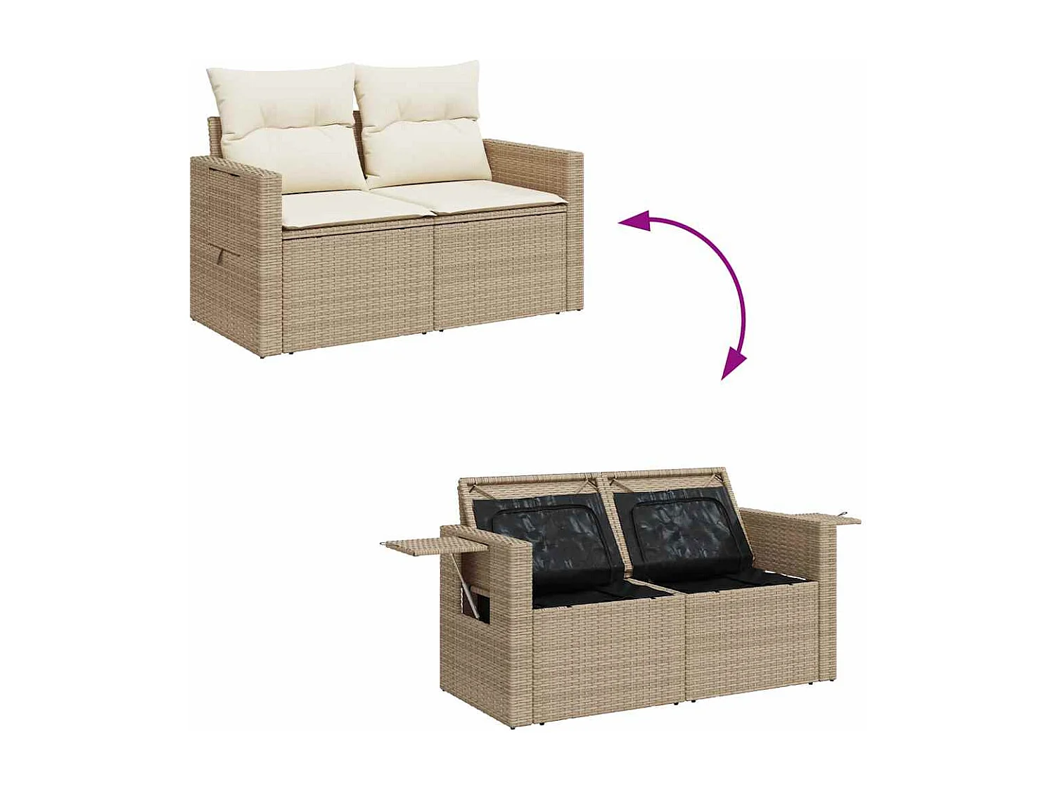 8-delige Loungeset met kussens poly rattan beige