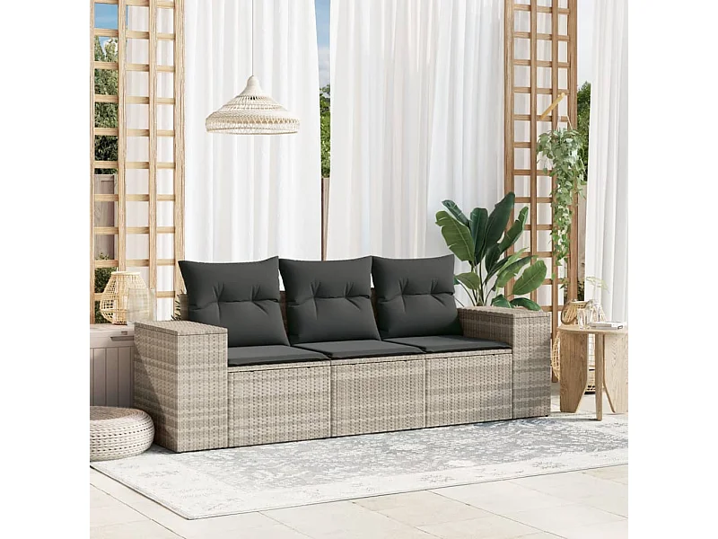 Salon de jardin avec coussins 3 pièces gris clair résine tressée