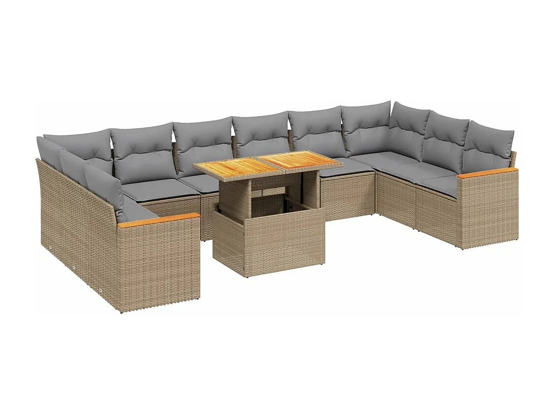 Salon de jardin 11 pièces avec coussins beige résine tressée