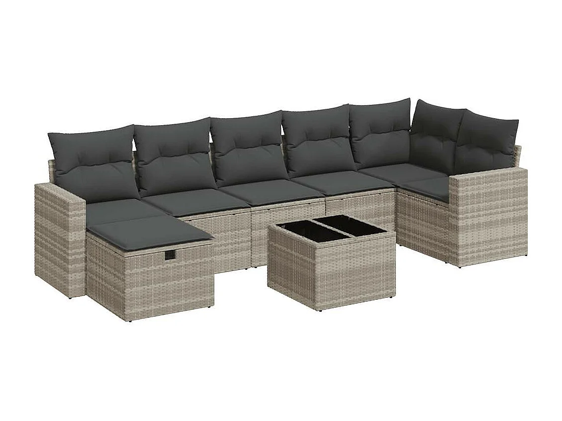 8-delige Loungeset met kussens poly rattan lichtgrijs