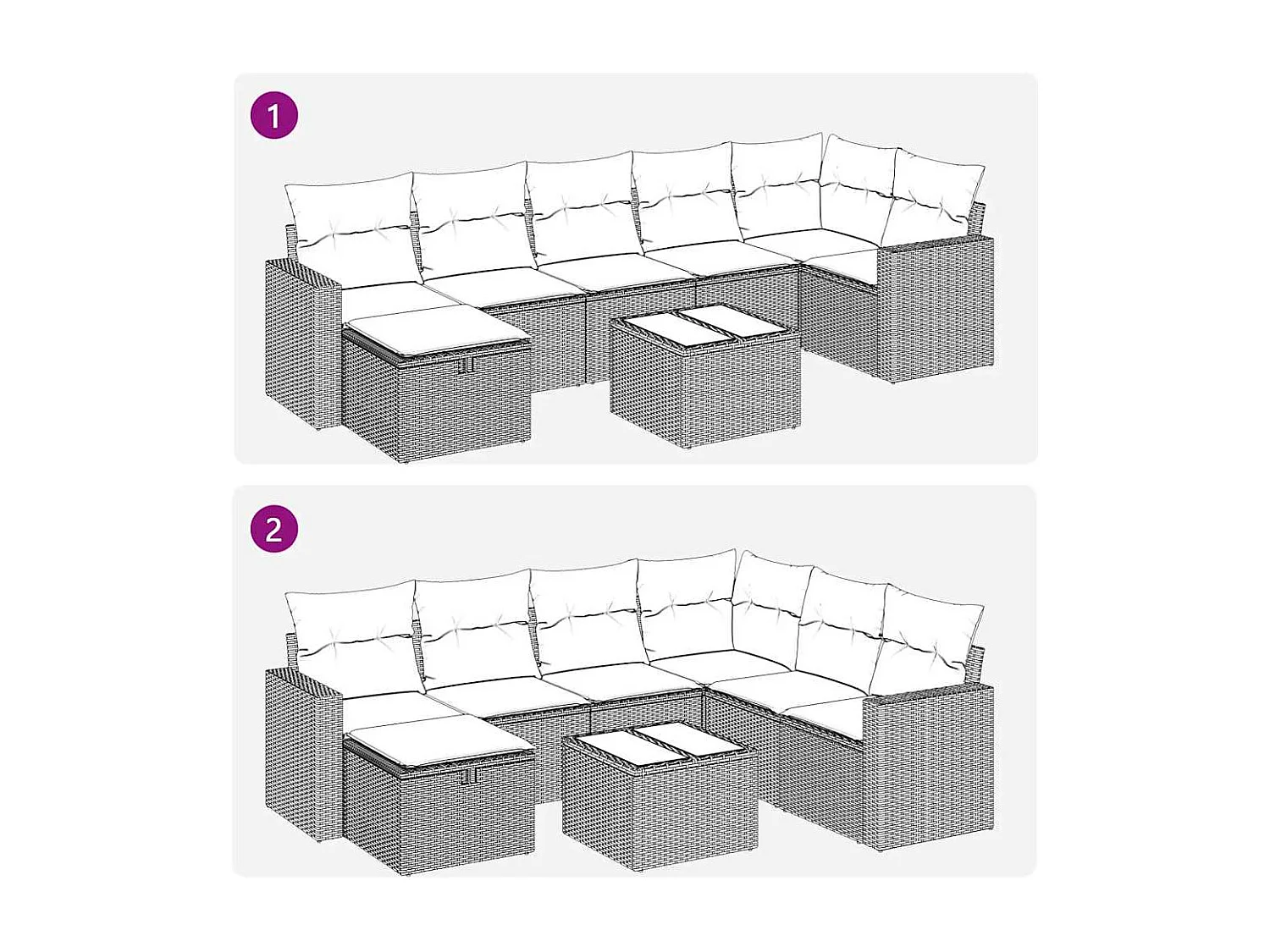 8-delige Loungeset met kussens poly rattan lichtgrijs