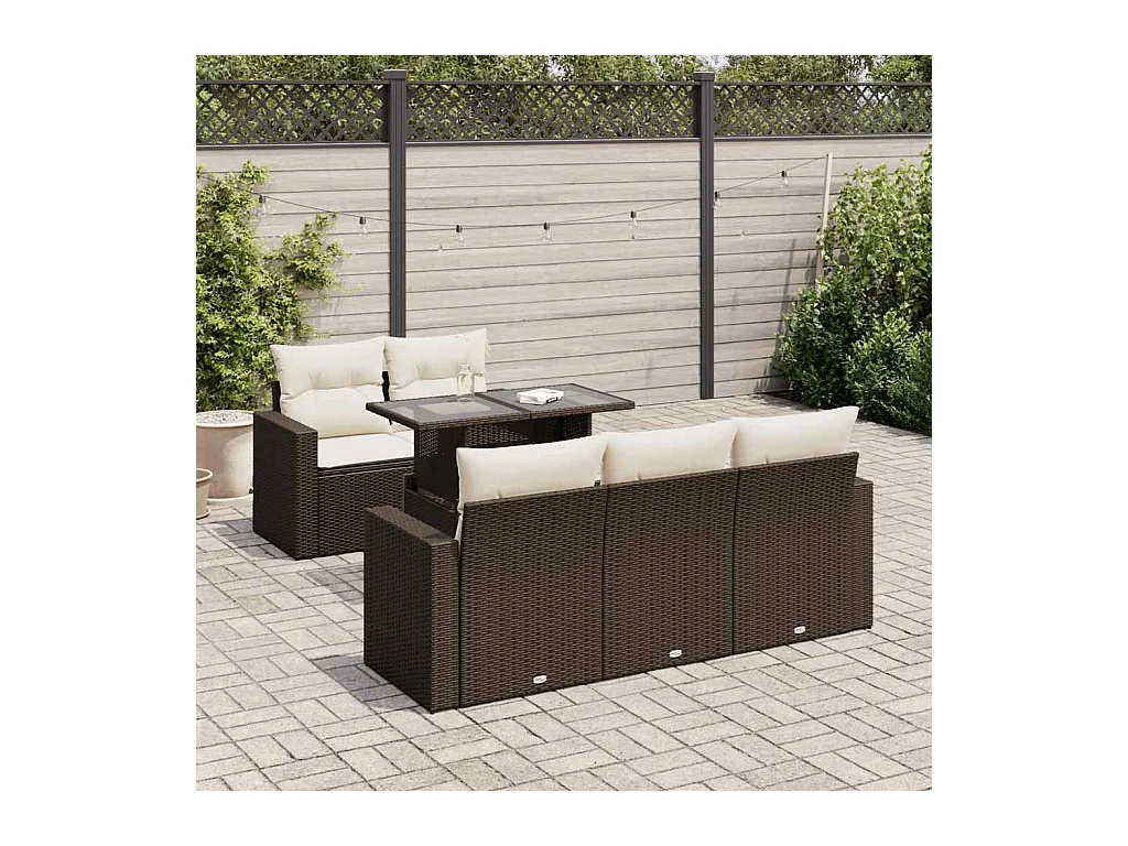 6-delige Loungeset met kussens poly rattan bruin