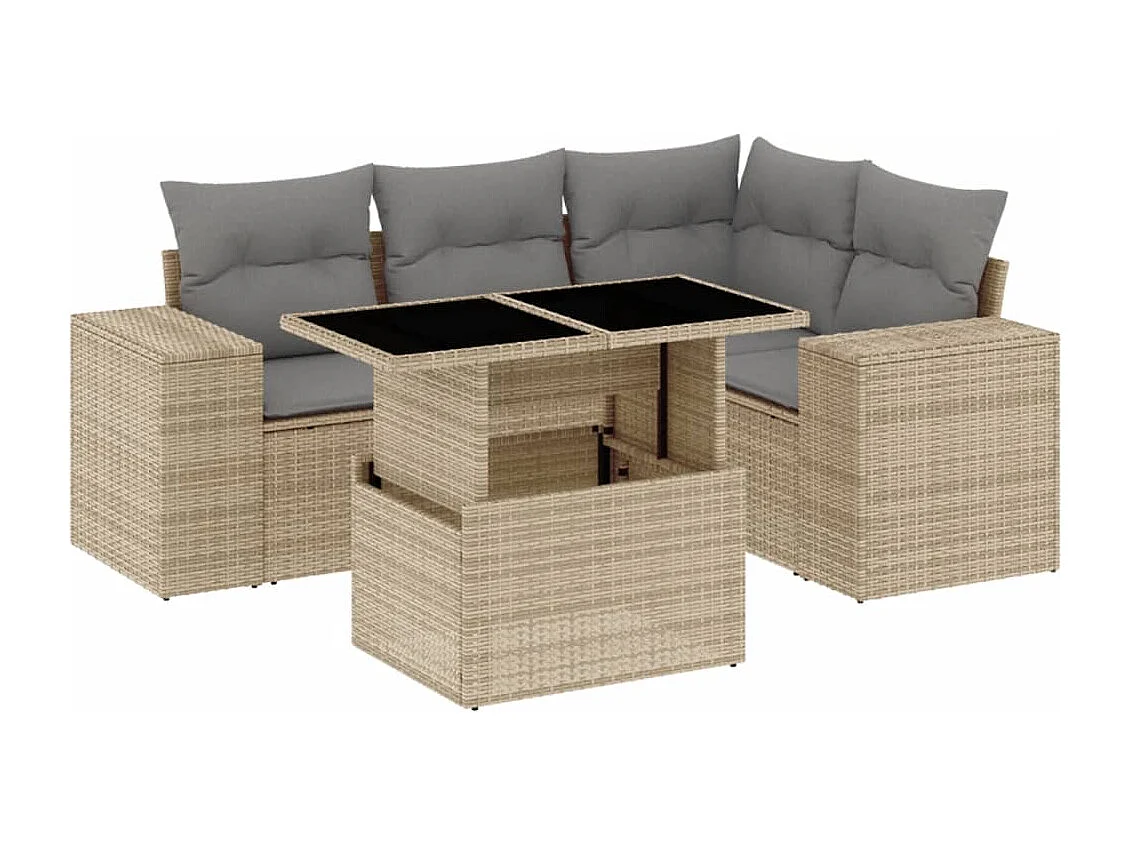 Salon de jardin avec coussins 5 pièces beige résine tressée