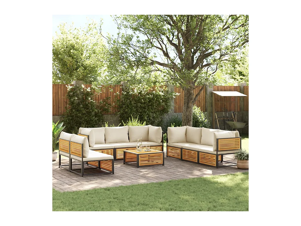 Set de sofás de jardín con cojines 9 piezas madera maciza acacia