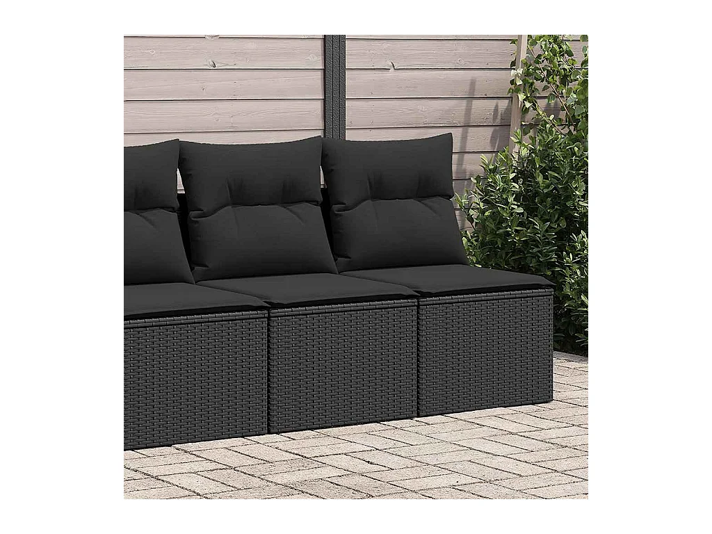 Salon de jardin 4 pièces avec coussins noir résine tressée acacia