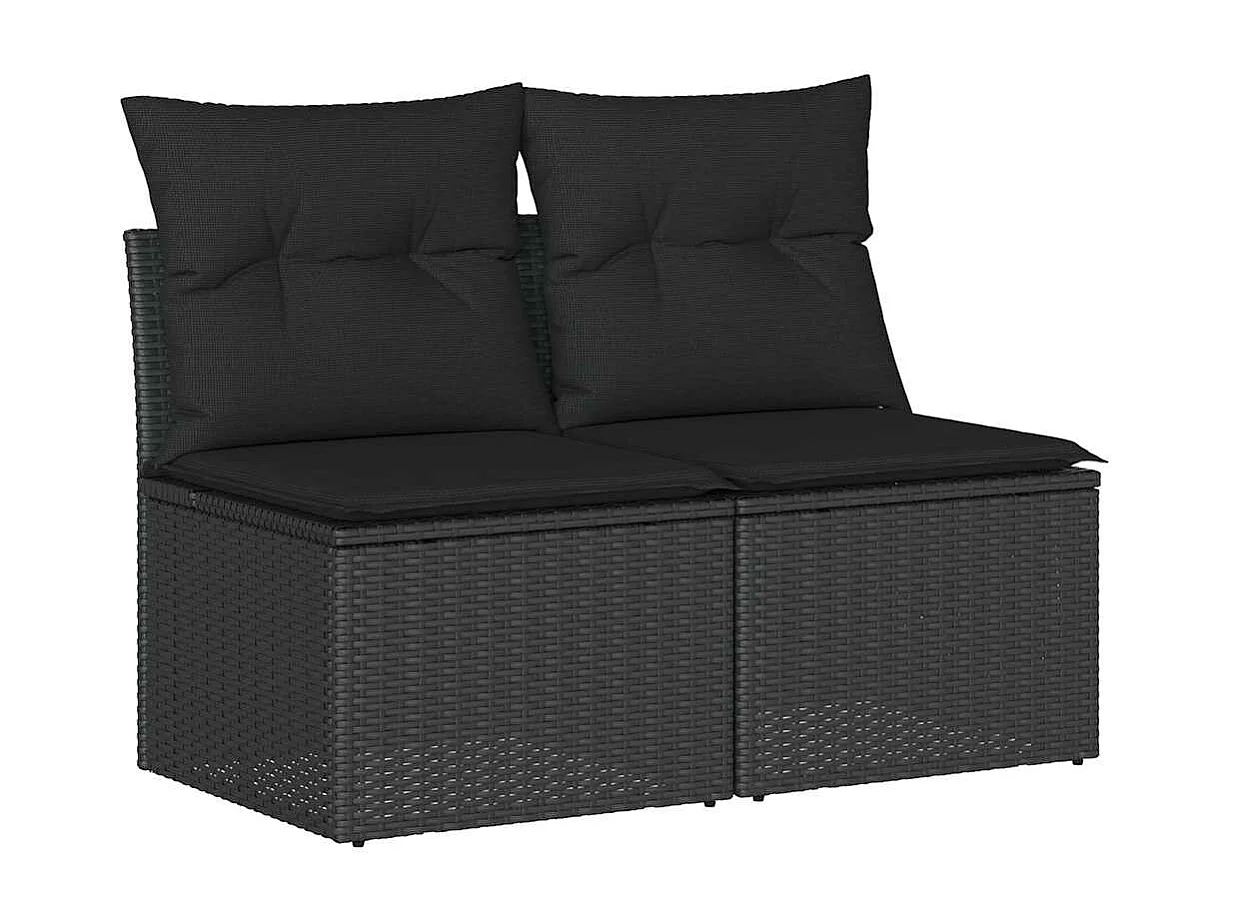 2-delige Loungeset met kussens poly rattan acacia zwart