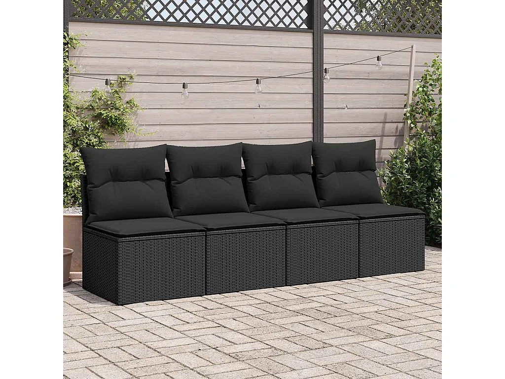 2-delige Loungeset met kussens poly rattan acacia zwart