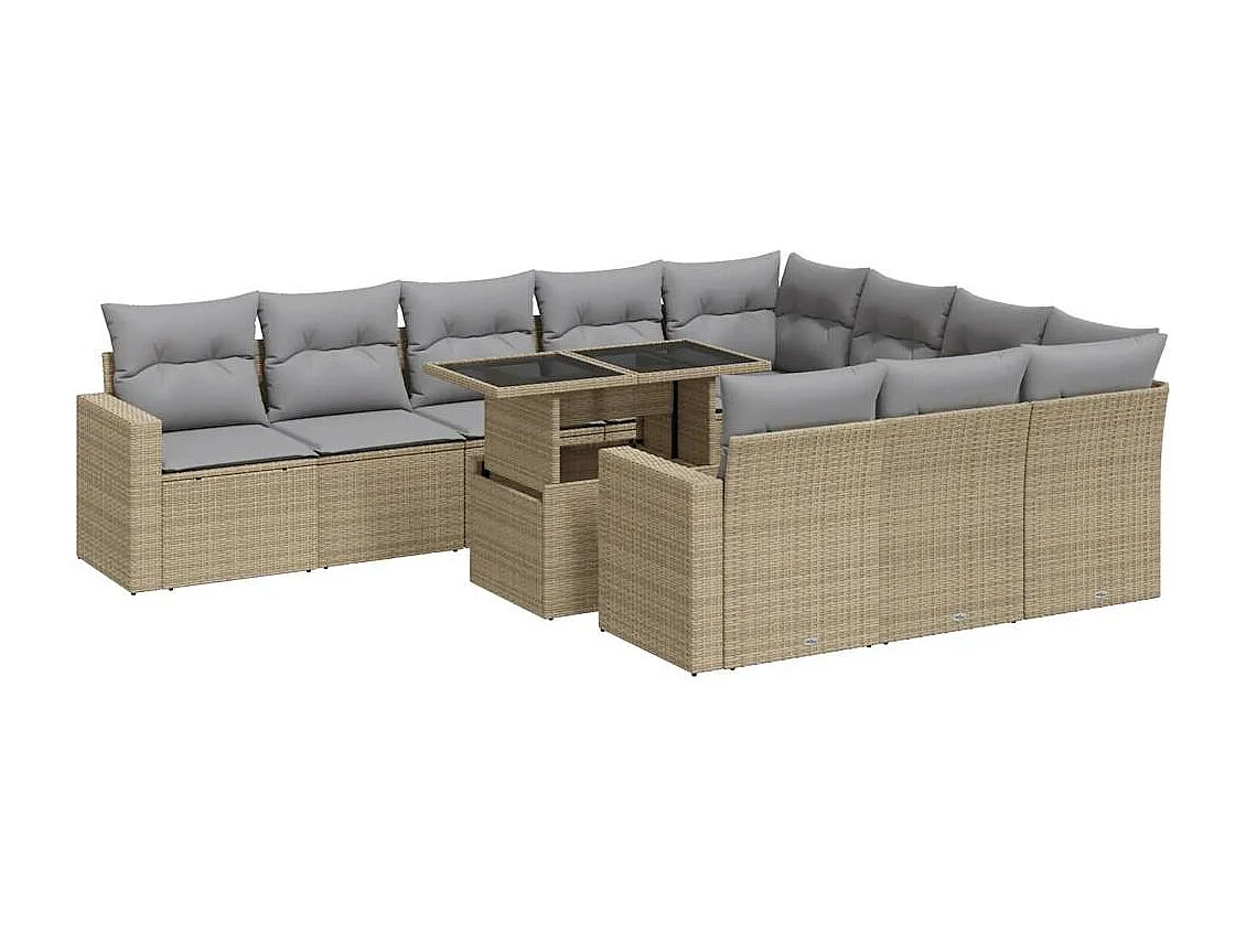 Salon de jardin 11 pièces avec coussins beige résine tressée