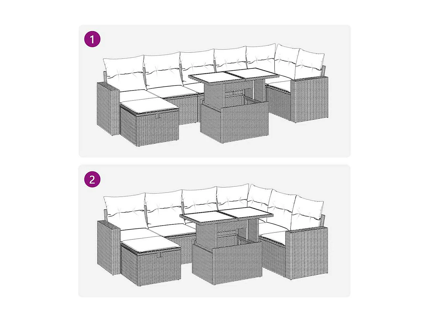 Set de sofás de jardín y cojines 8 piezas ratán sintético negro