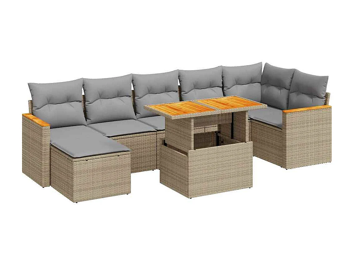 8 peças conjunto sofás jardim com almofadões vime PE/acácia bege