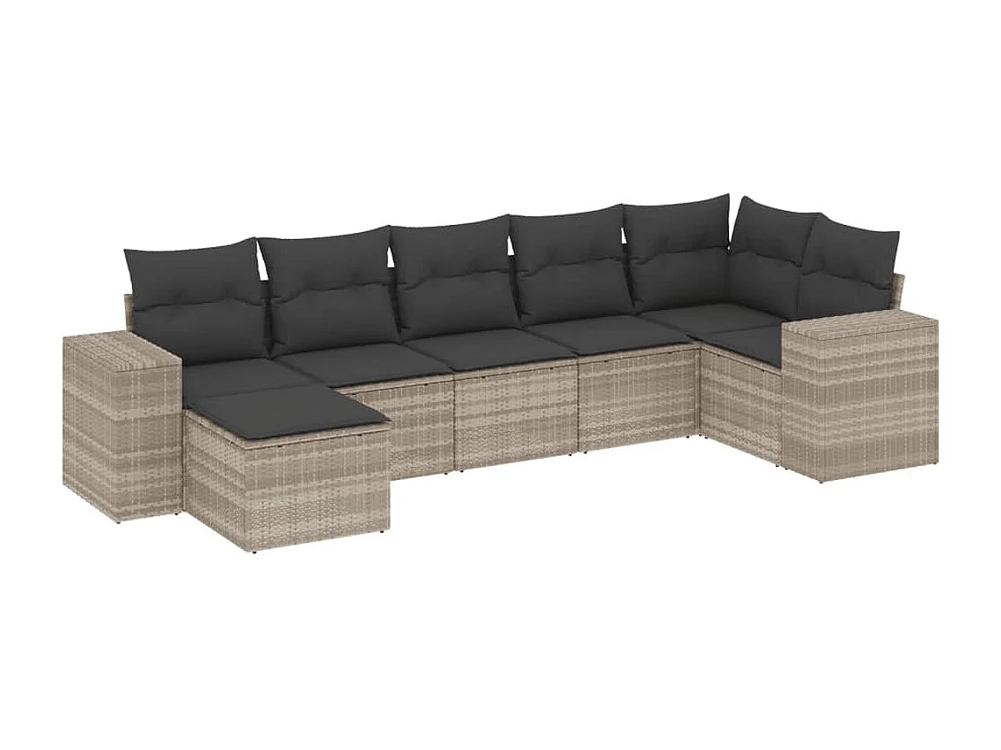 7-delige Loungeset met kussens poly rattan lichtgrijs