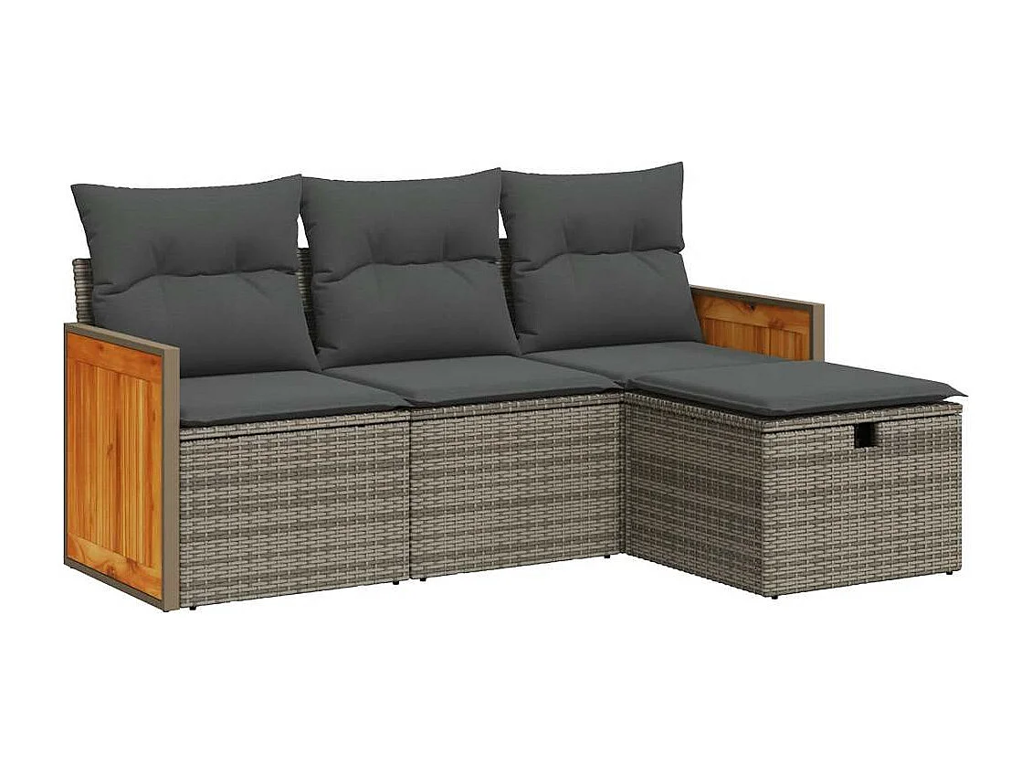 Salon de jardin 4 pièces avec coussins gris résine tressée