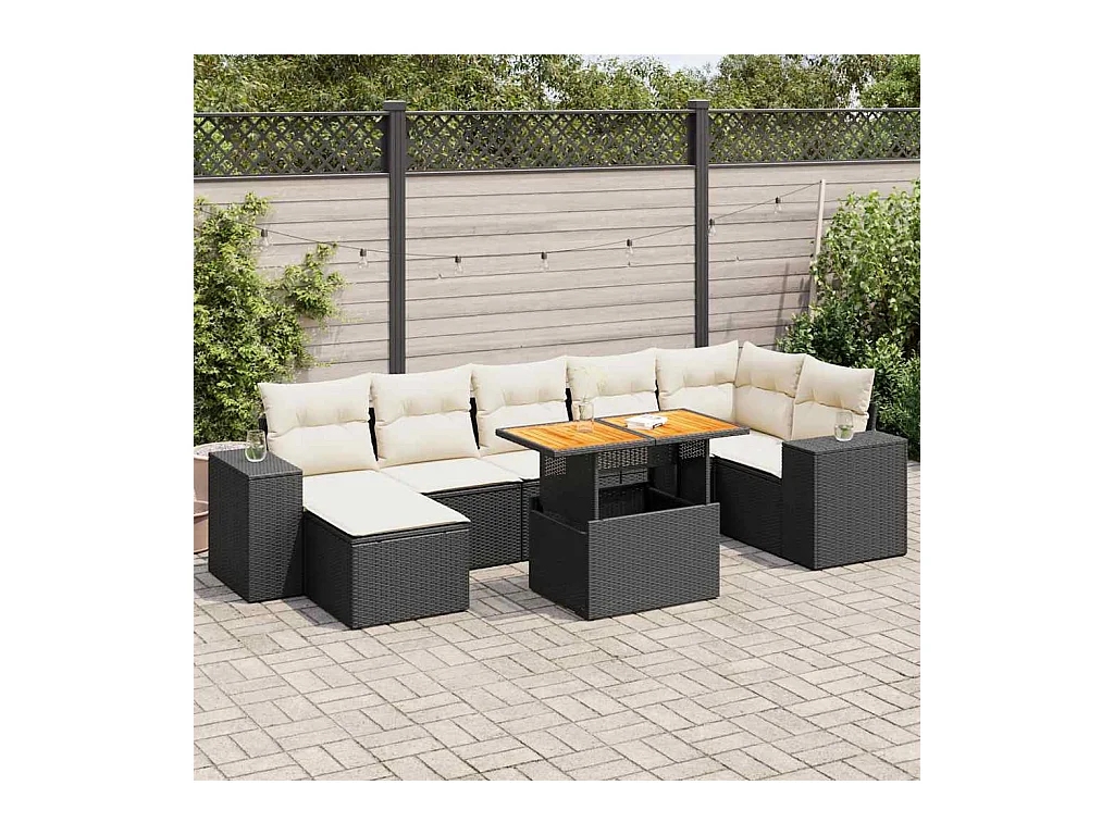 8 peças conjunto sofás de jardim com almofadões vime PE preto