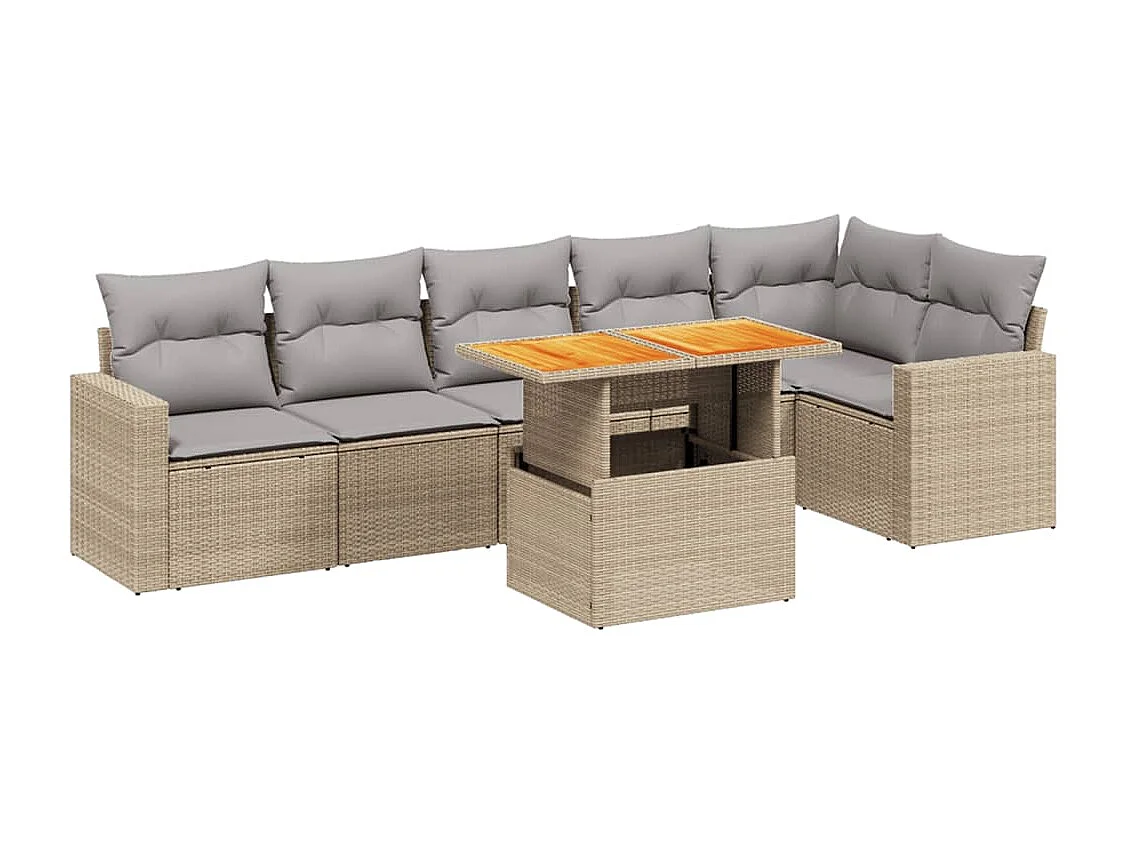 Salon de jardin avec coussins 7 pièces beige résine tressée
