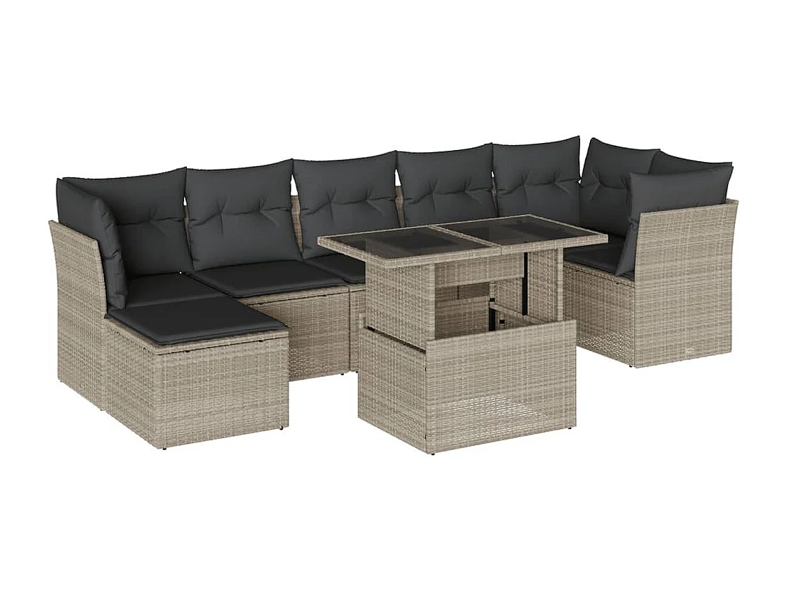 Set de sofás de jardín 8 piezas y cojines ratán sintético gris