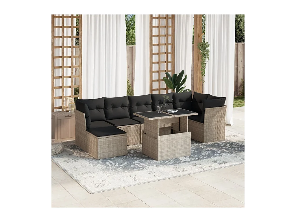 8-delige Loungeset met kussens poly rattan lichtgrijs