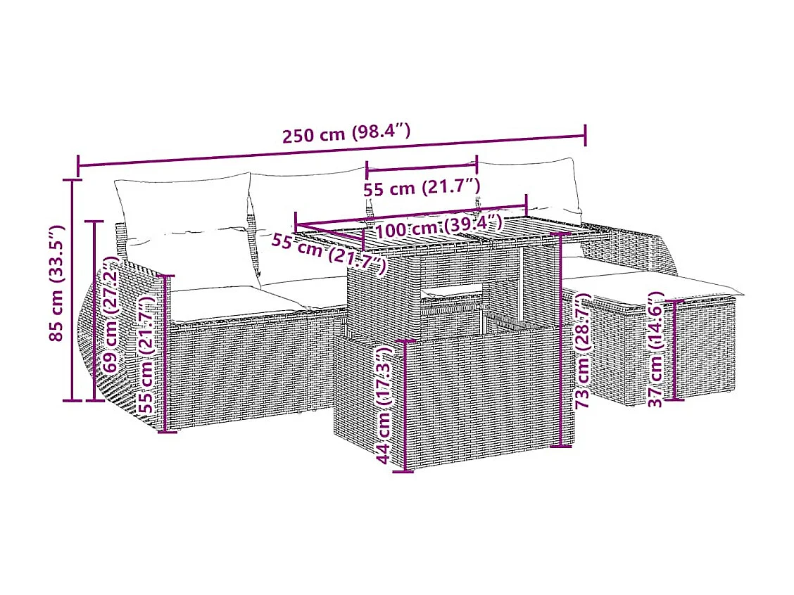 Salon de jardin avec coussins 6 pièces beige résine tressée