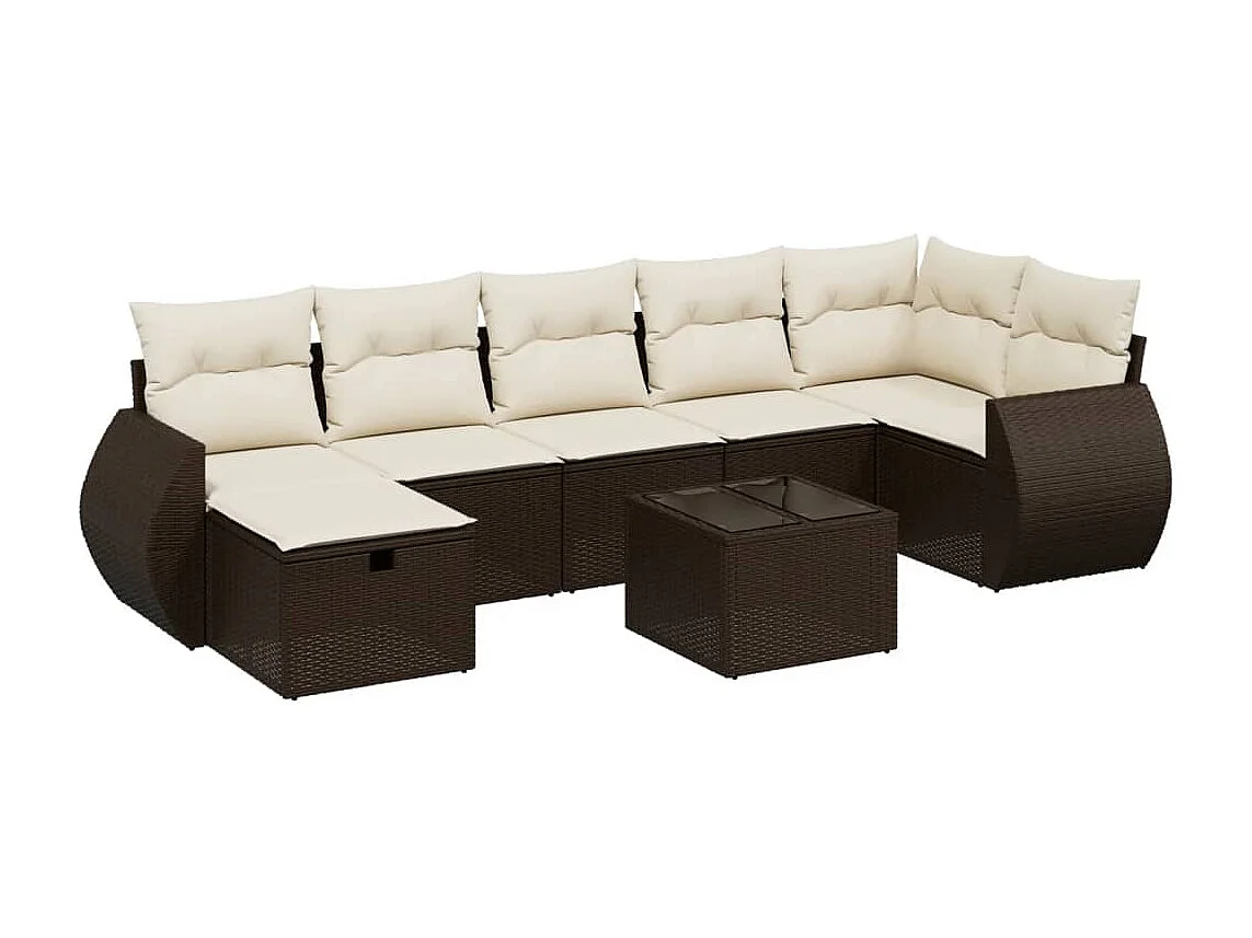 8-delige Loungeset met kussens poly rattan bruin