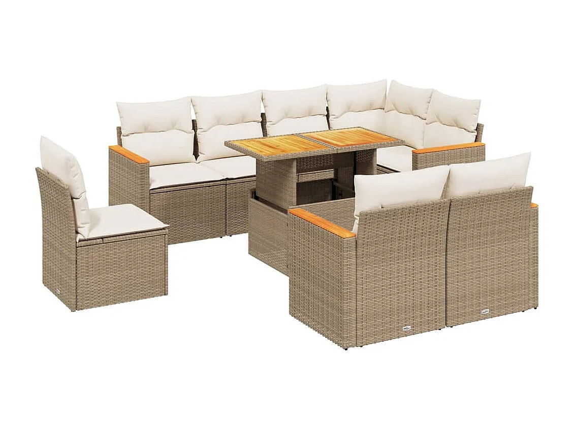 Salon de jardin avec coussins 9 pièces beige résine tressée