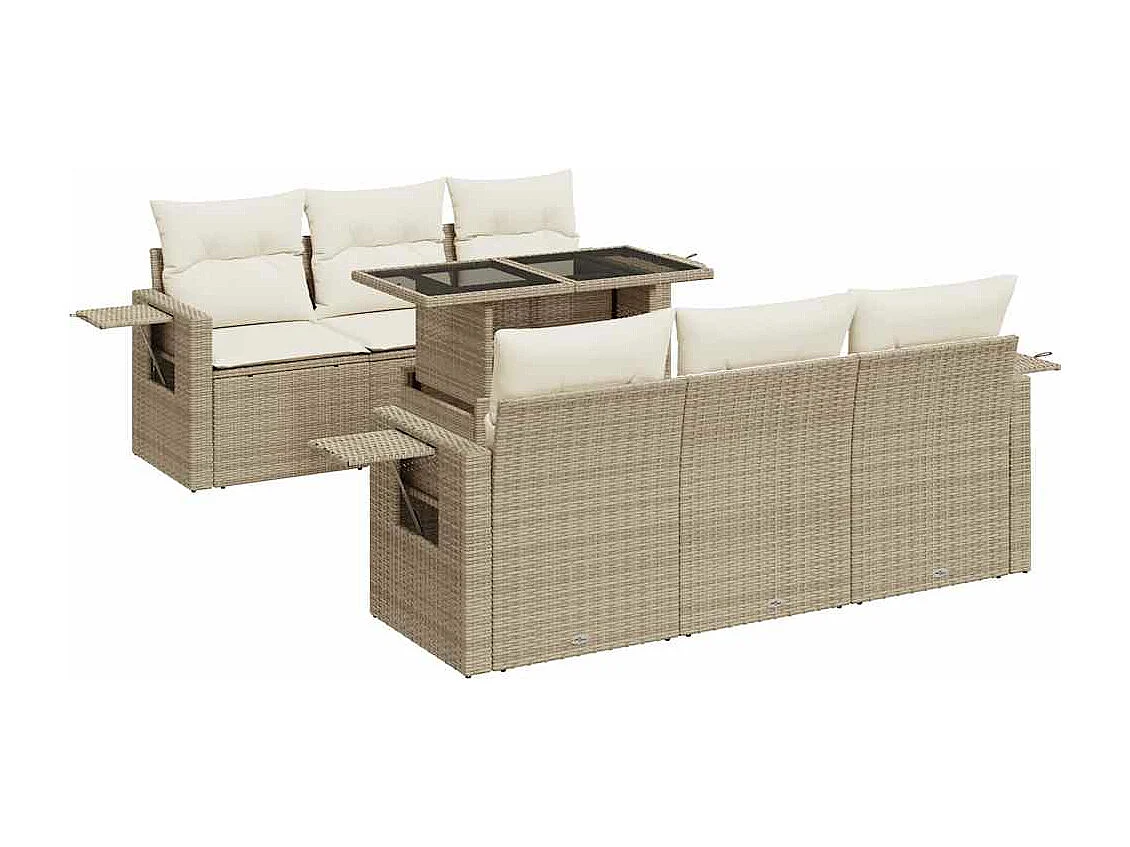 Salon de jardin avec coussins 7 pièces beige résine tressée