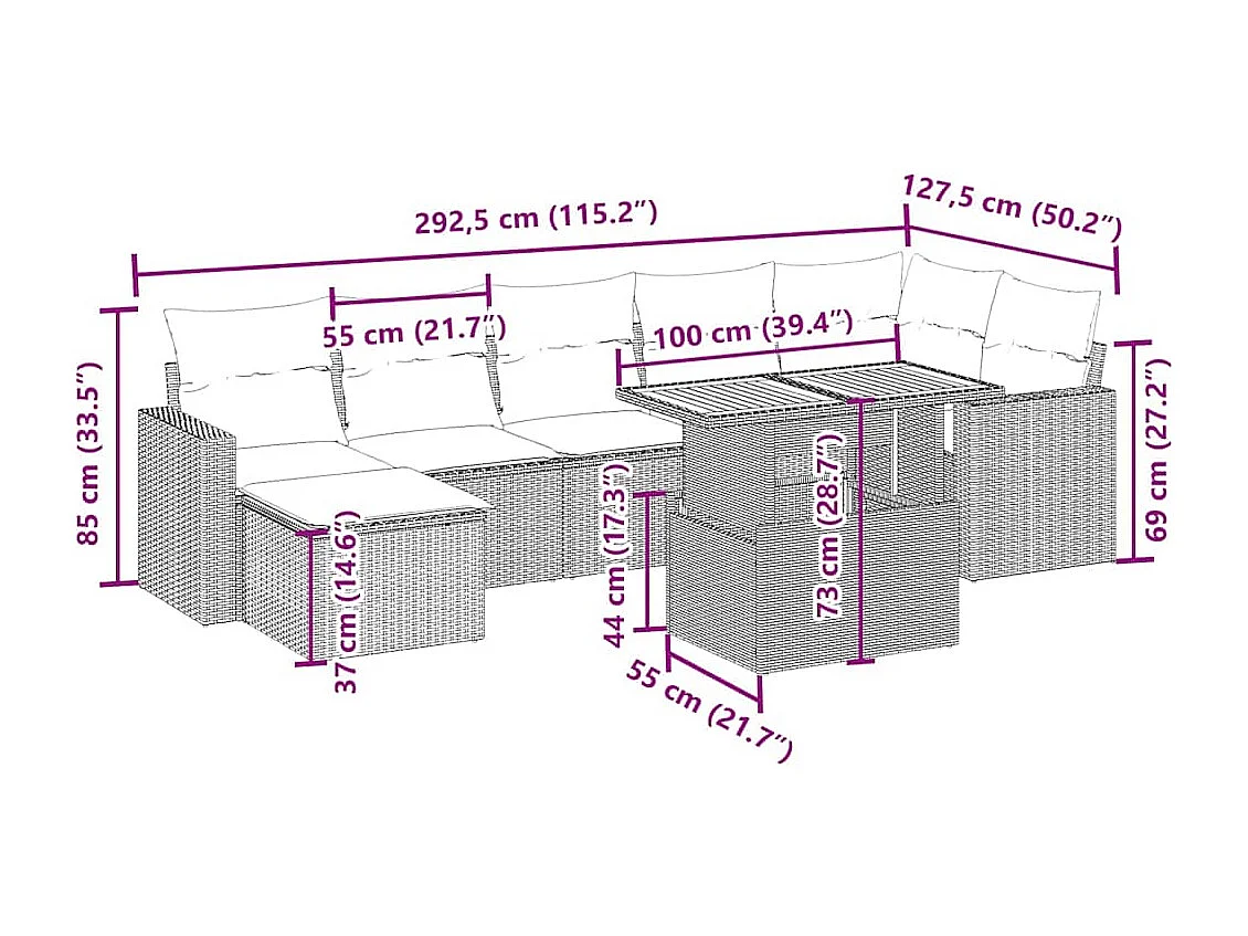 Salon de jardin avec coussins 8 pièces beige résine tressée