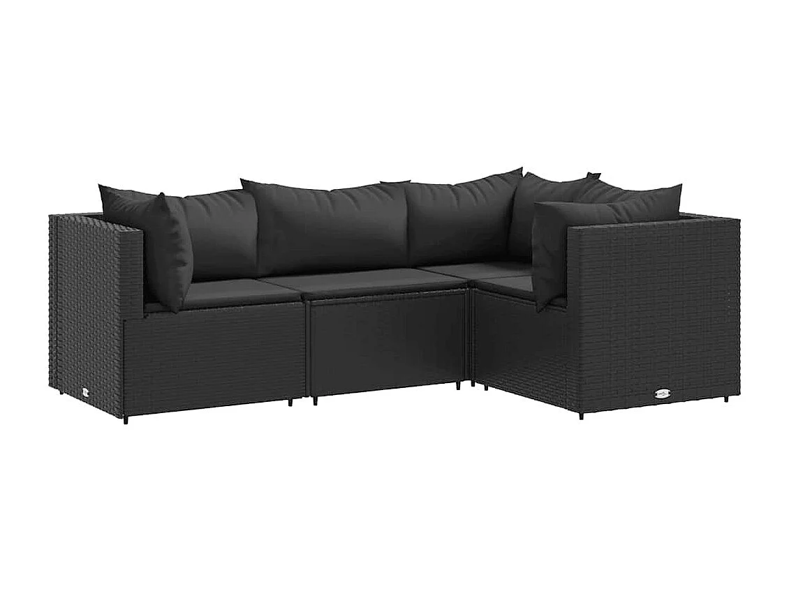 Salon de jardin 4 pièces avec coussins Noir Résine tressée