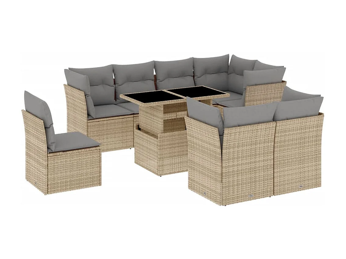 Salon de jardin avec coussins 9 pièces beige résine tressée