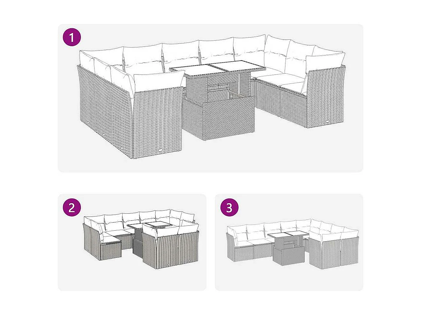 Set de sofás de jardín 10 piezas y cojines ratán sintético marrón
