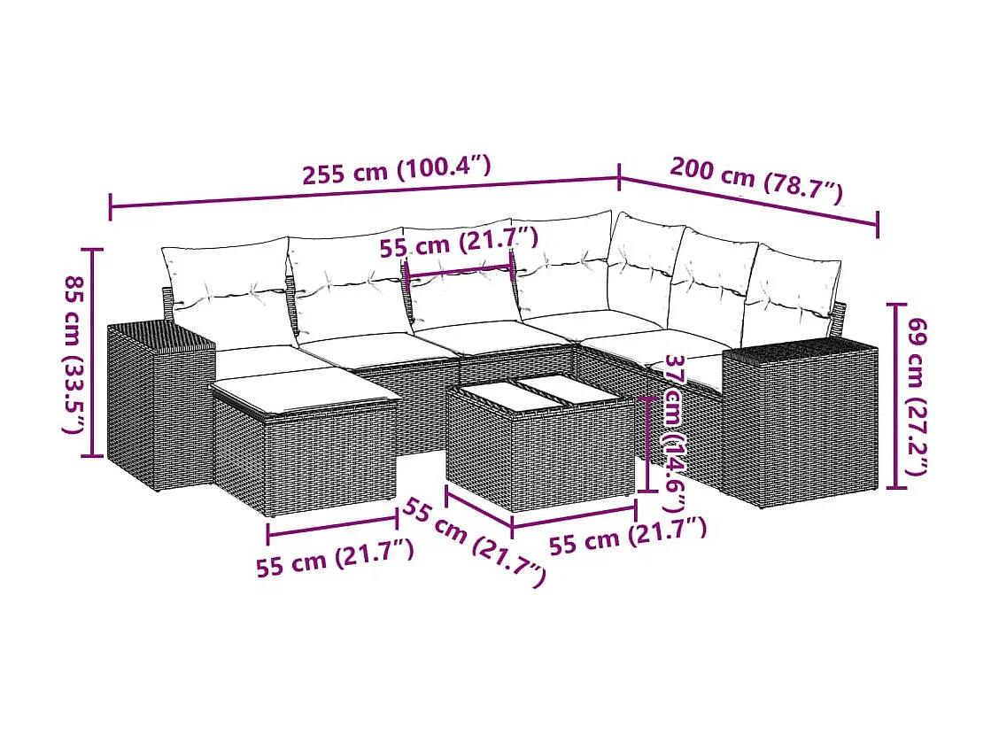 Set sofás de jardín 8 piezas y cojines ratán sintético marrón
