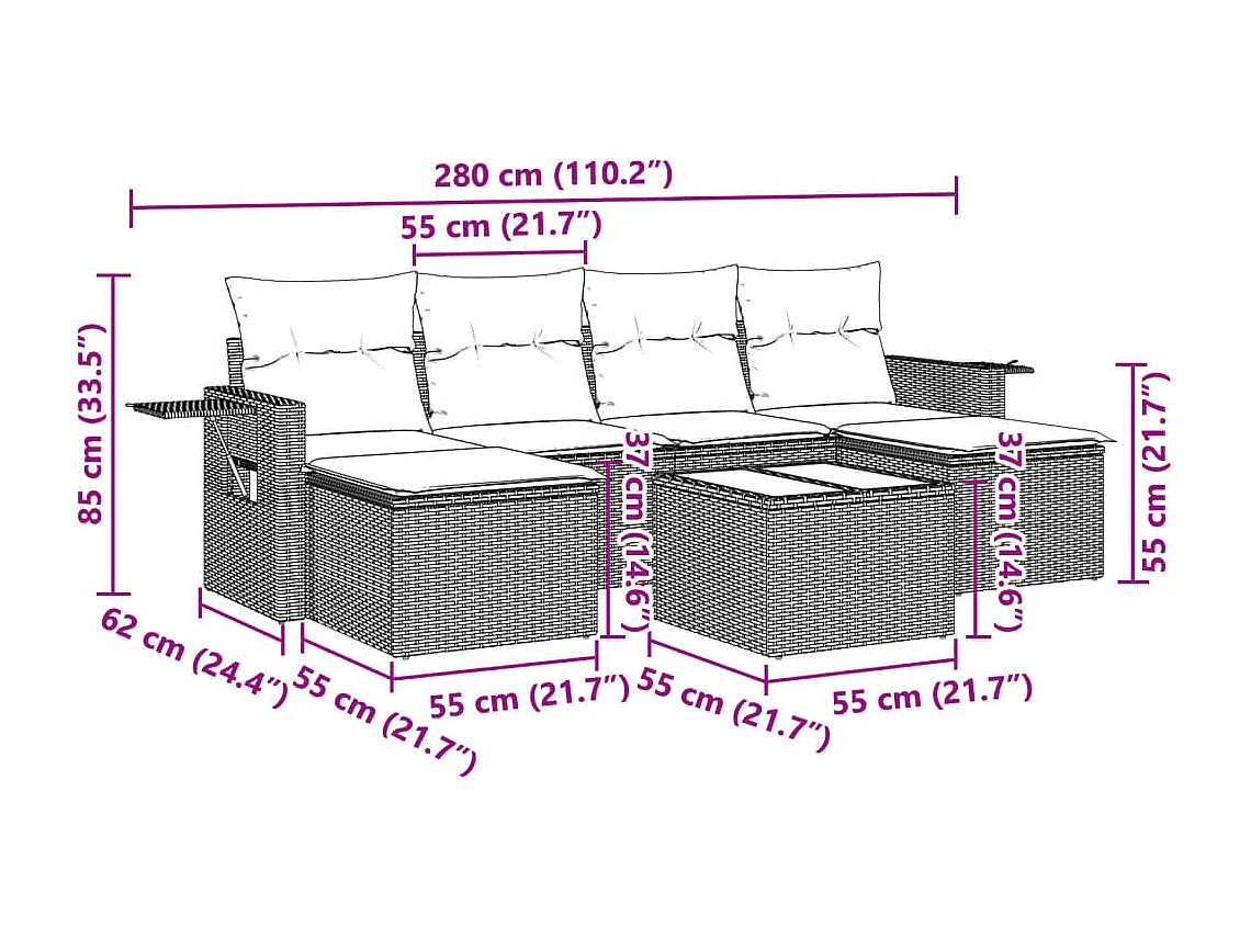 7-delige Loungeset met kussens poly rattan lichtgrijs