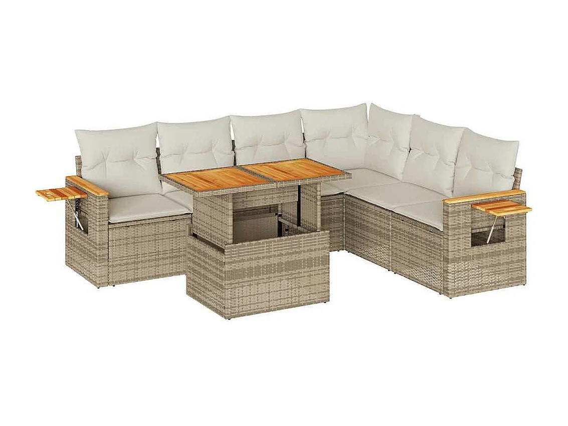 6 peças conjunto sofás jardim com almofadões vime PE/acácia bege