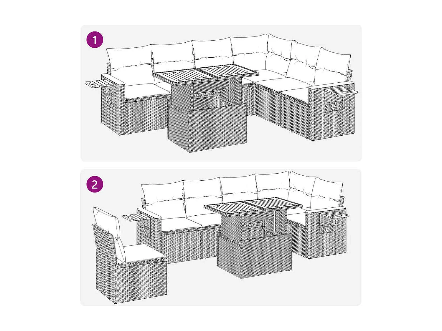 6 peças conjunto sofás jardim com almofadões vime PE/acácia bege